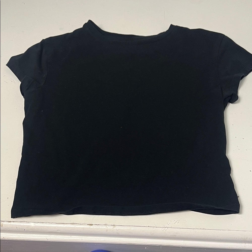 Wild Fable Medium Short Sleeve Black Cropped Basic T Shirt